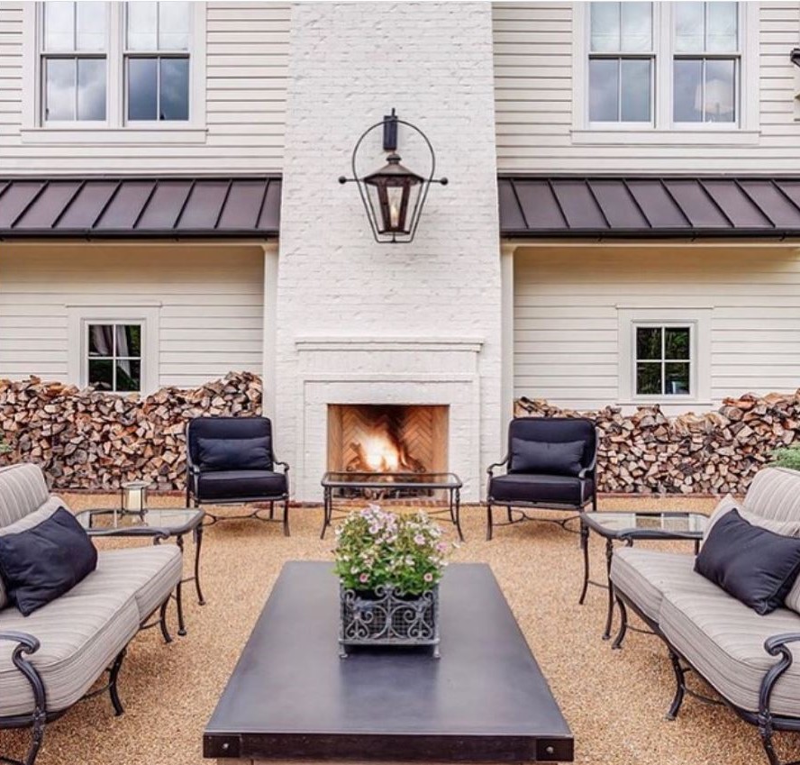 Outdoor Fireplace and Gas Lantern